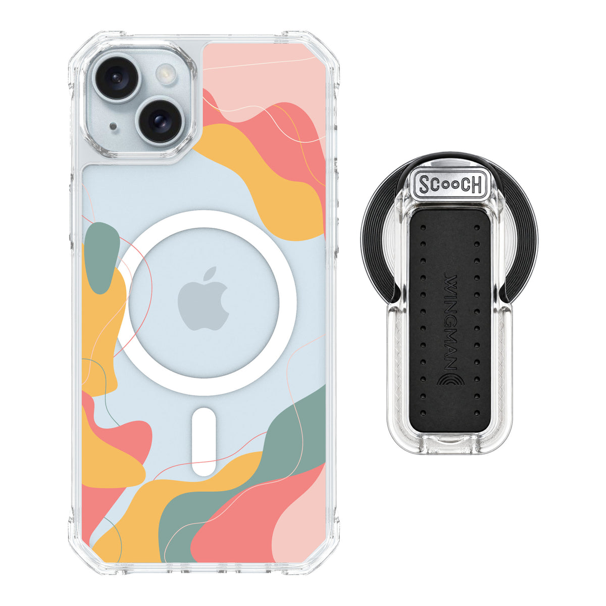 Scooch MagCase Abstract Pastel for iPhone 15 Plus — MagSafe Wingback Bundle - Clear