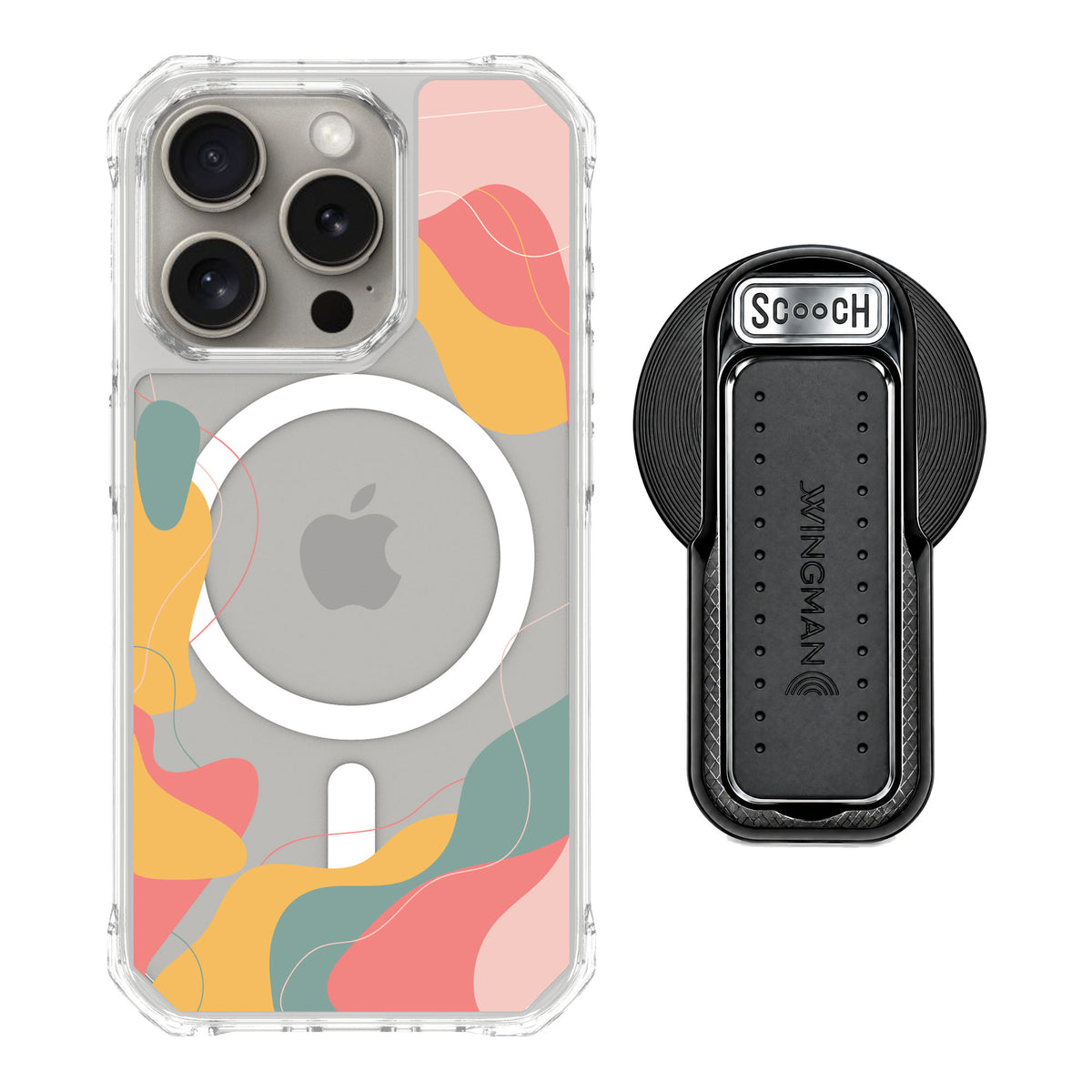 Scooch MagCase Abstract Pastel for iPhone 15 Pro — MagSafe Wingback Bundle - Black