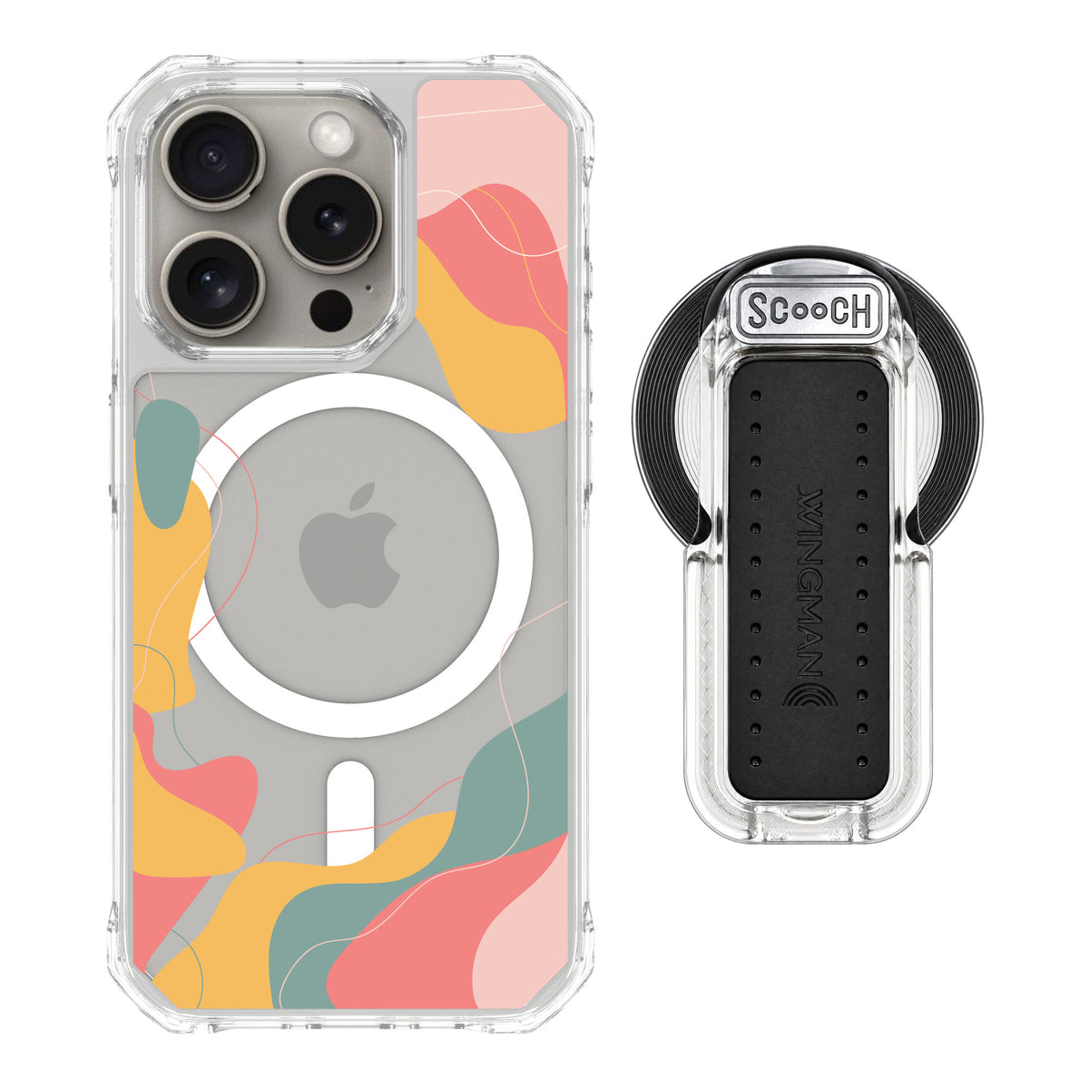 Scooch MagCase Abstract Pastel for iPhone 15 Pro — MagSafe Wingback Bundle - Clear