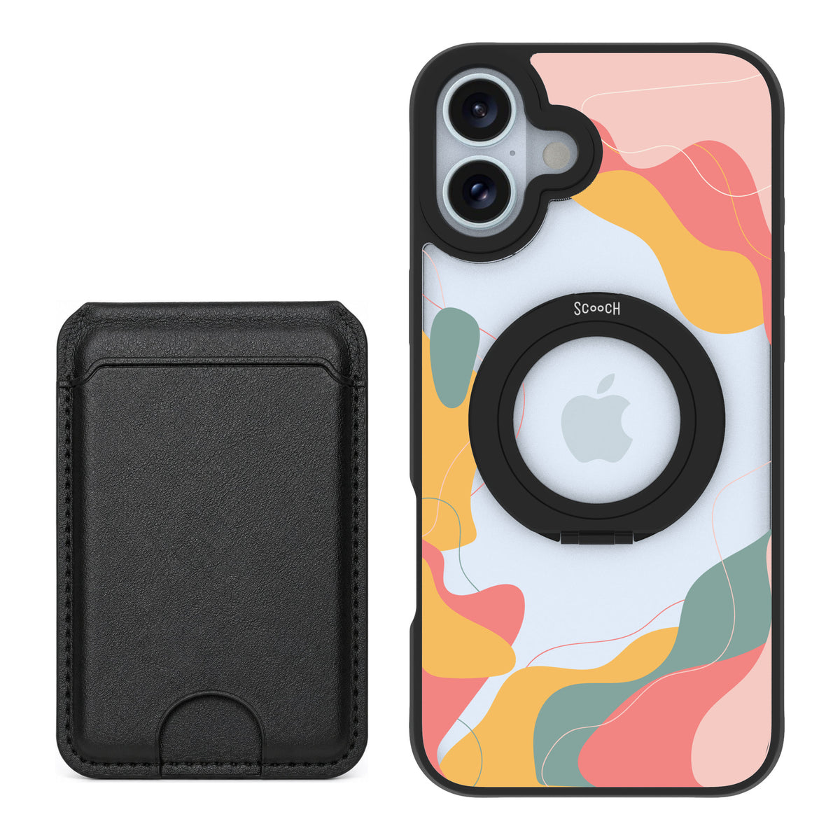 Scooch MagCase Abstract Pastel for iPhone 16 Plus — Black MagWallet Bundle