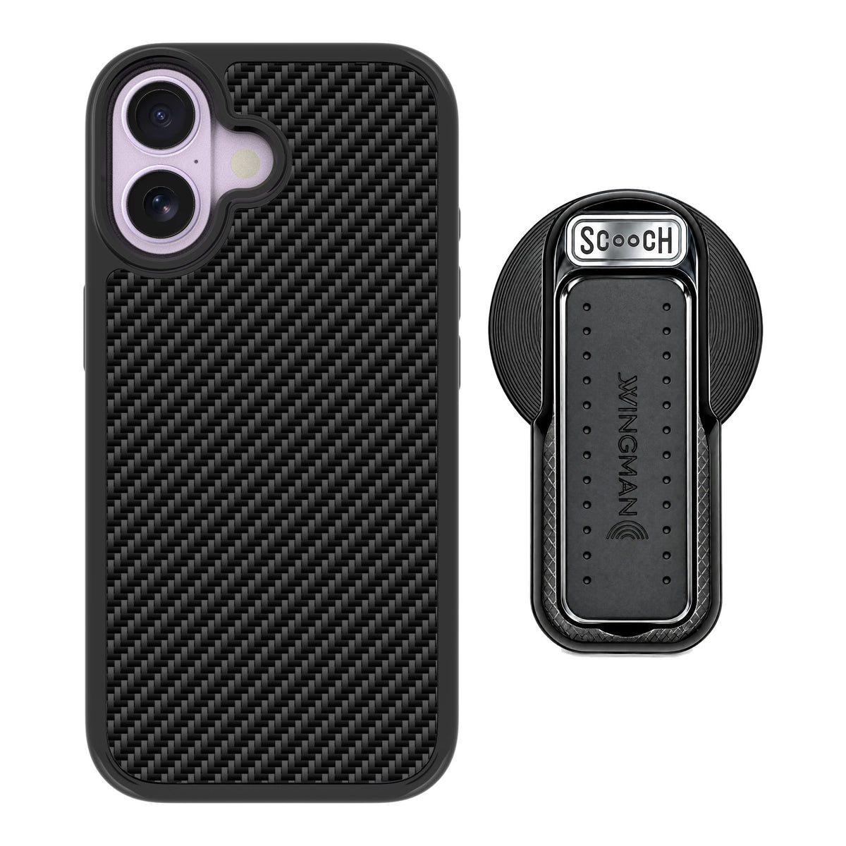 Scooch MagCase Carbon Fiber for iPhone 17 — MagSafe Wingback Bundle - Black
