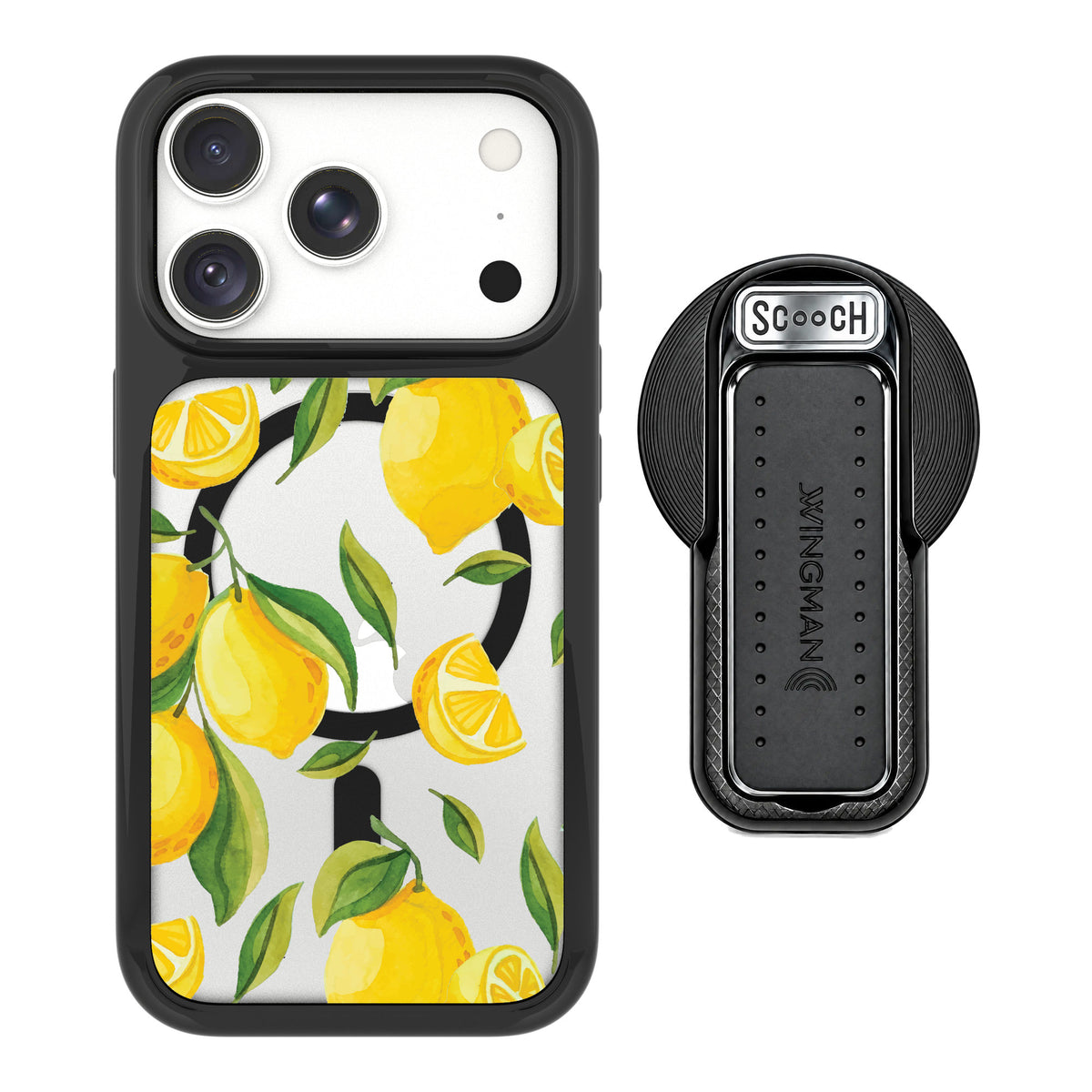 Scooch MagCase Amalfi Lemons for iPhone 18 Pro — MagSafe Wingback Bundle - Black