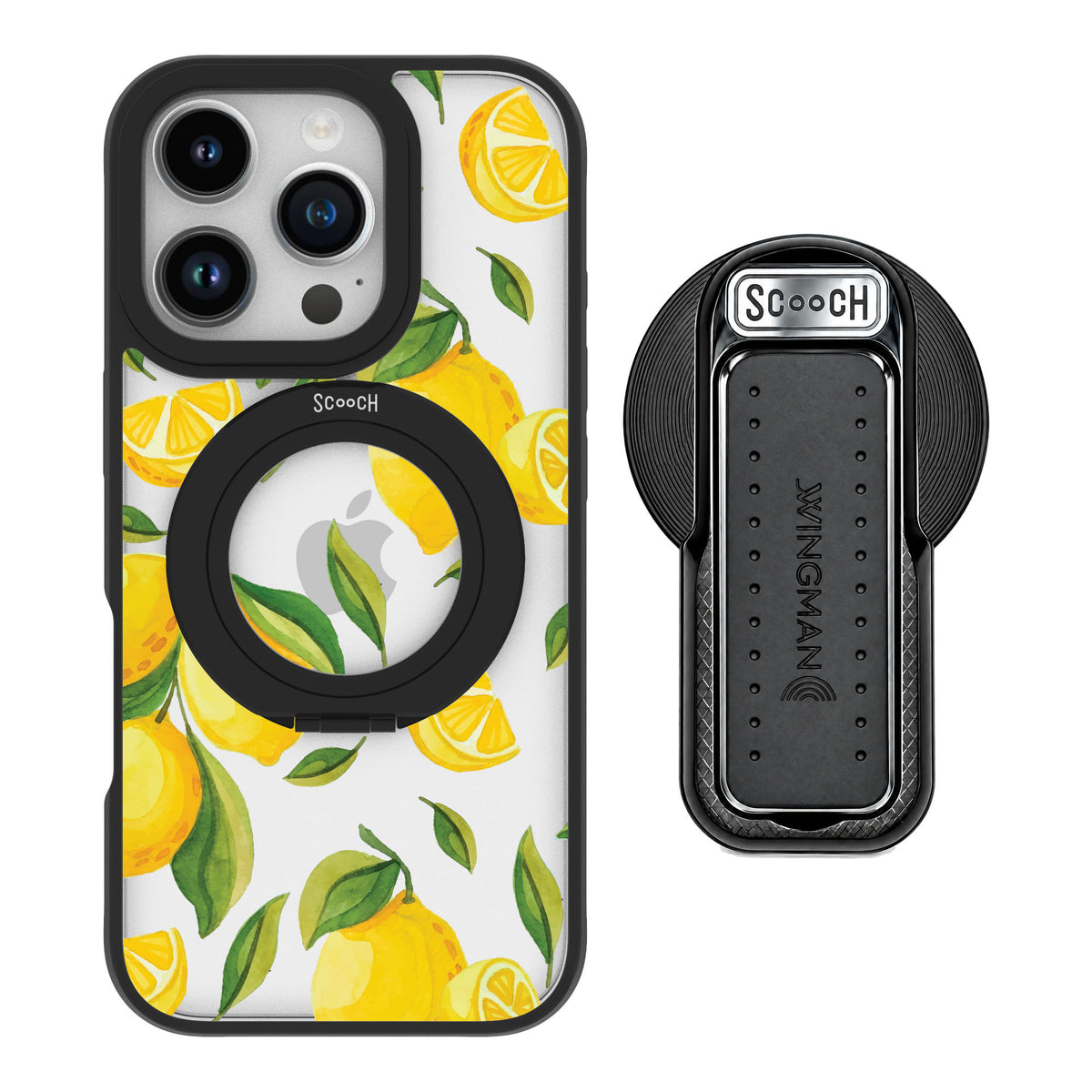 Scooch MagCase Amalfi Lemons for iPhone 16 Pro — MagSafe Wingback Bundle - Black