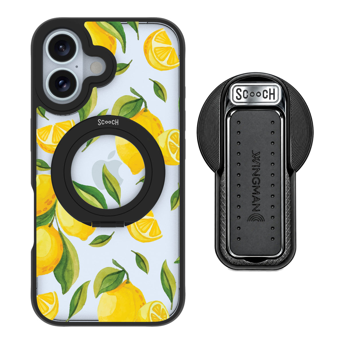 Scooch MagCase Amalfi Lemons for iPhone 16 — MagSafe Wingback Bundle - Black