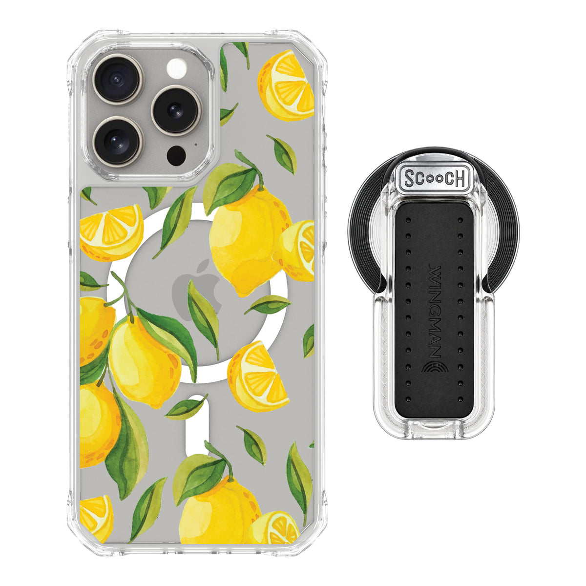 Scooch MagCase Amalfi Lemons for iPhone 15 Pro Max — MagSafe Wingback Bundle - Clear