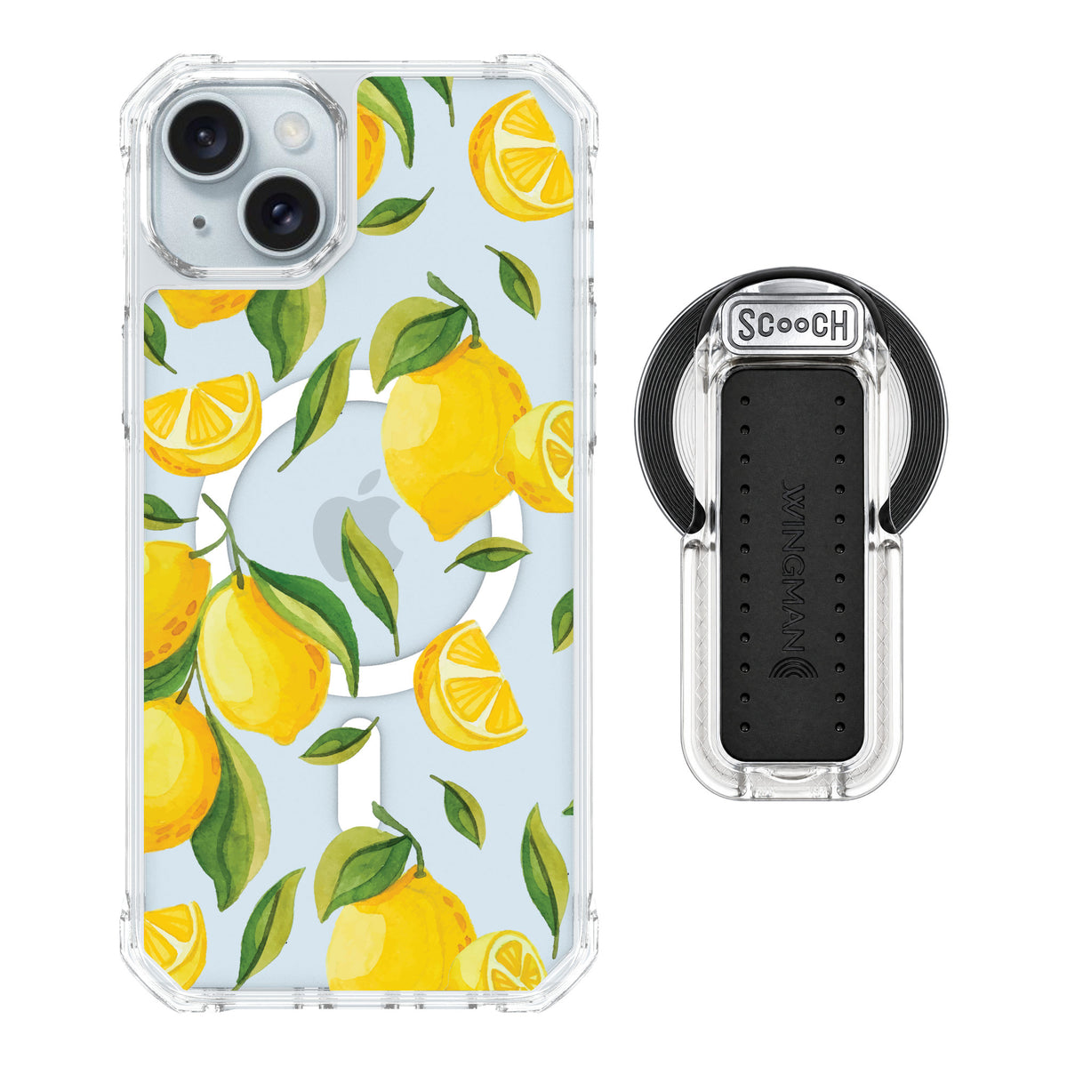 Scooch MagCase Amalfi Lemons for iPhone 15 Plus — MagSafe Wingback Bundle - Clear