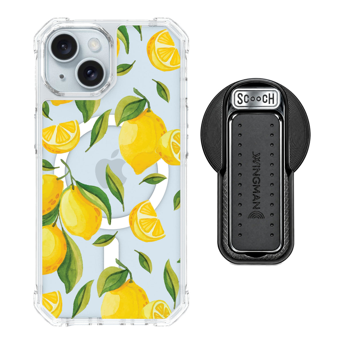 Scooch MagCase Amalfi Lemons for iPhone 15 — MagSafe Wingback Bundle - Black