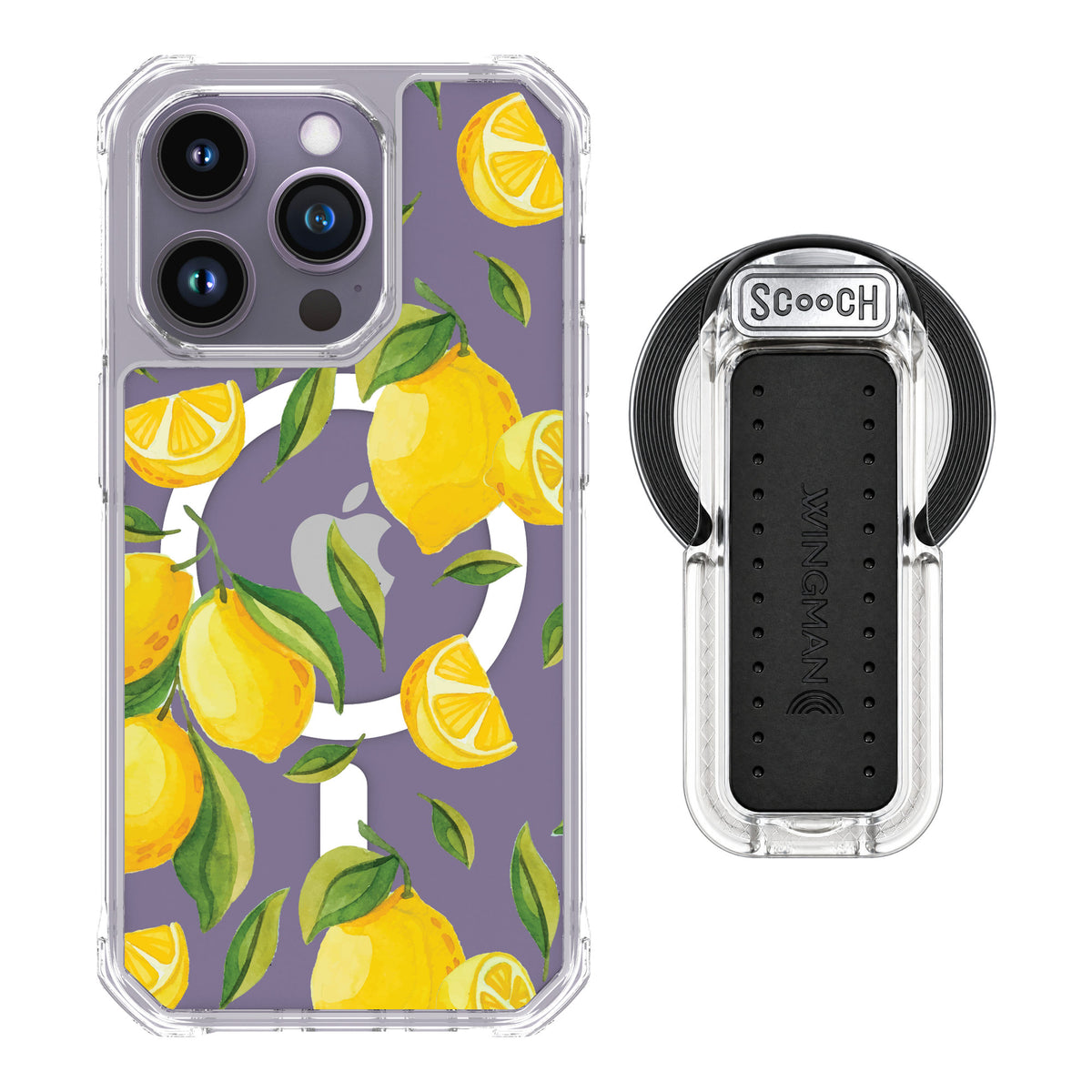 Scooch MagCase Amalfi Lemons for iPhone 14 Pro — MagSafe Wingback Bundle - Clear