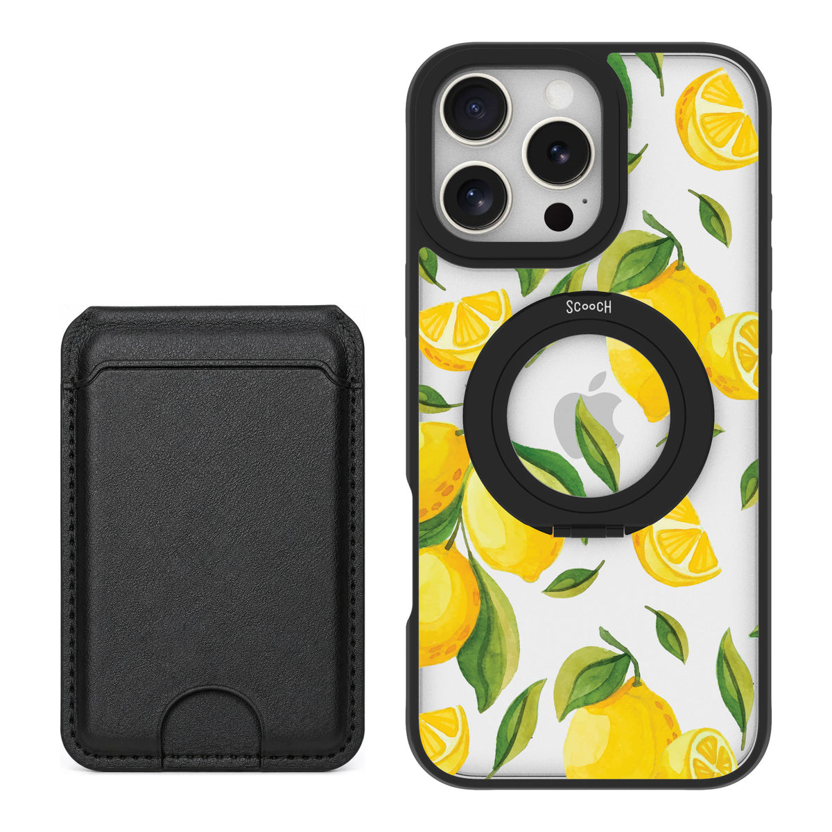 Scooch MagCase Amalfi Lemons for iPhone 16 Pro Max — Black MagWallet Bundle