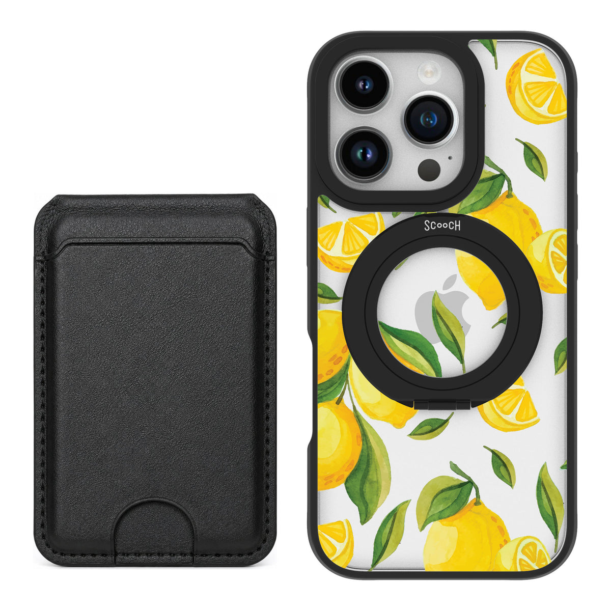 Scooch MagCase Amalfi Lemons for iPhone 16 Pro — Black MagWallet Bundle