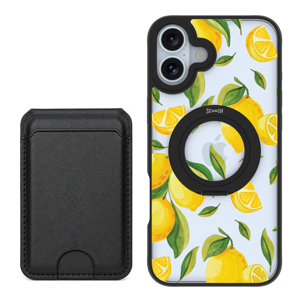 Scooch MagCase Amalfi Lemons for iPhone 16 Plus — Black MagWallet Bundle