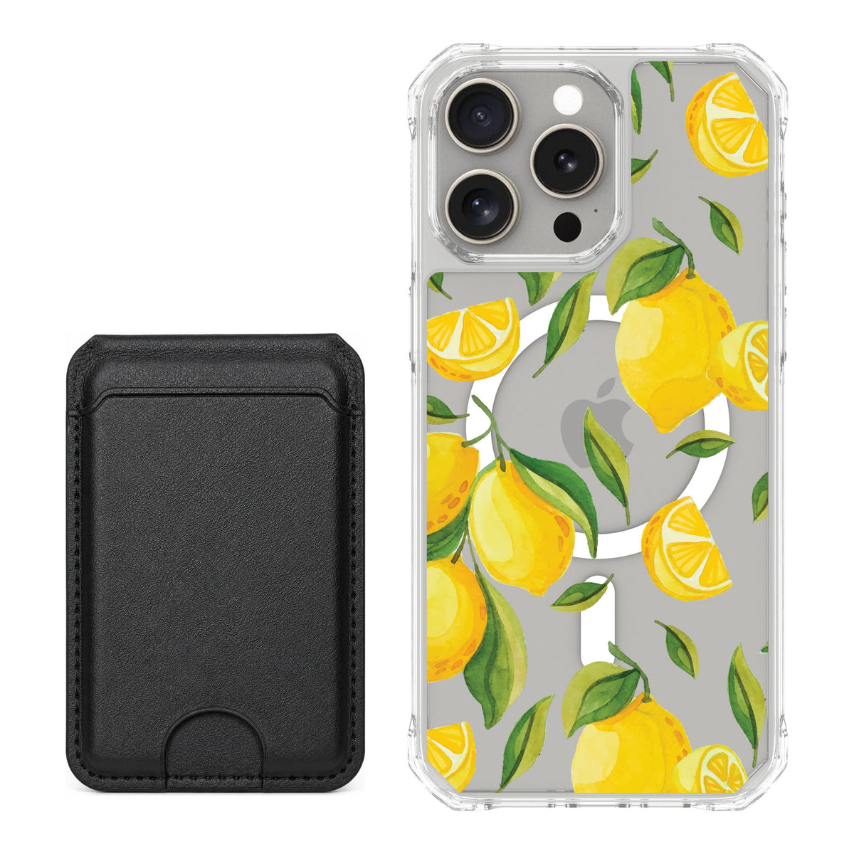 Scooch MagCase Amalfi Lemons for iPhone 15 Pro Max — Black MagWallet Bundle