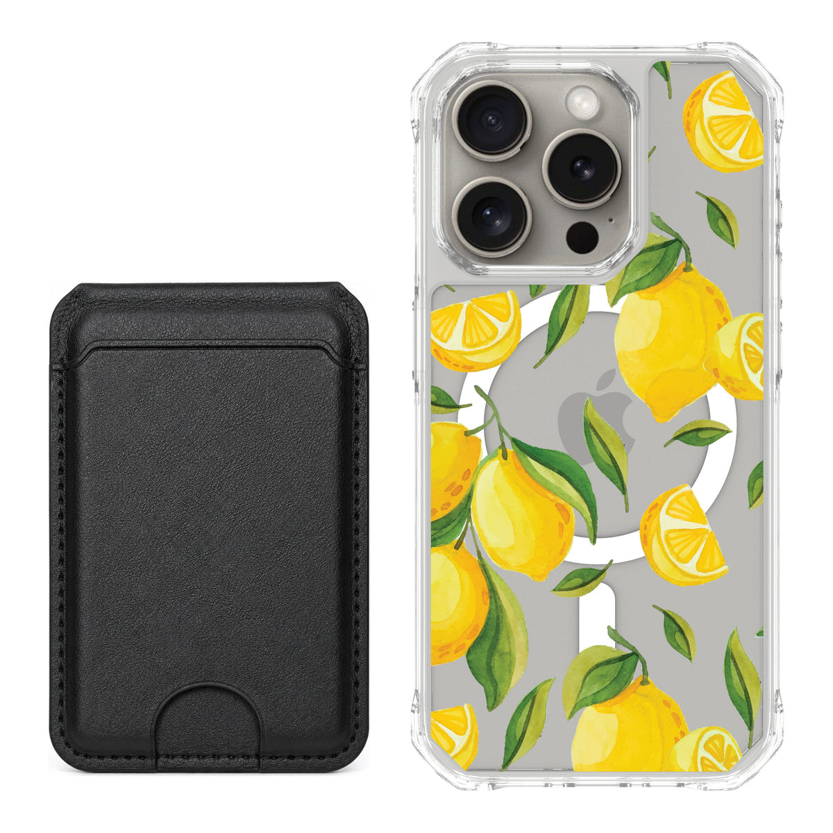 Scooch MagCase Amalfi Lemons for iPhone 15 Pro — Black MagWallet Bundle
