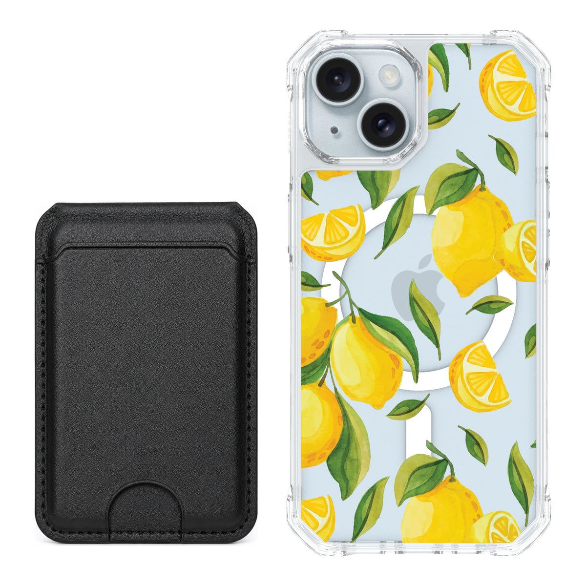 Scooch MagCase Amalfi Lemons for iPhone 15 — Black MagWallet Bundle