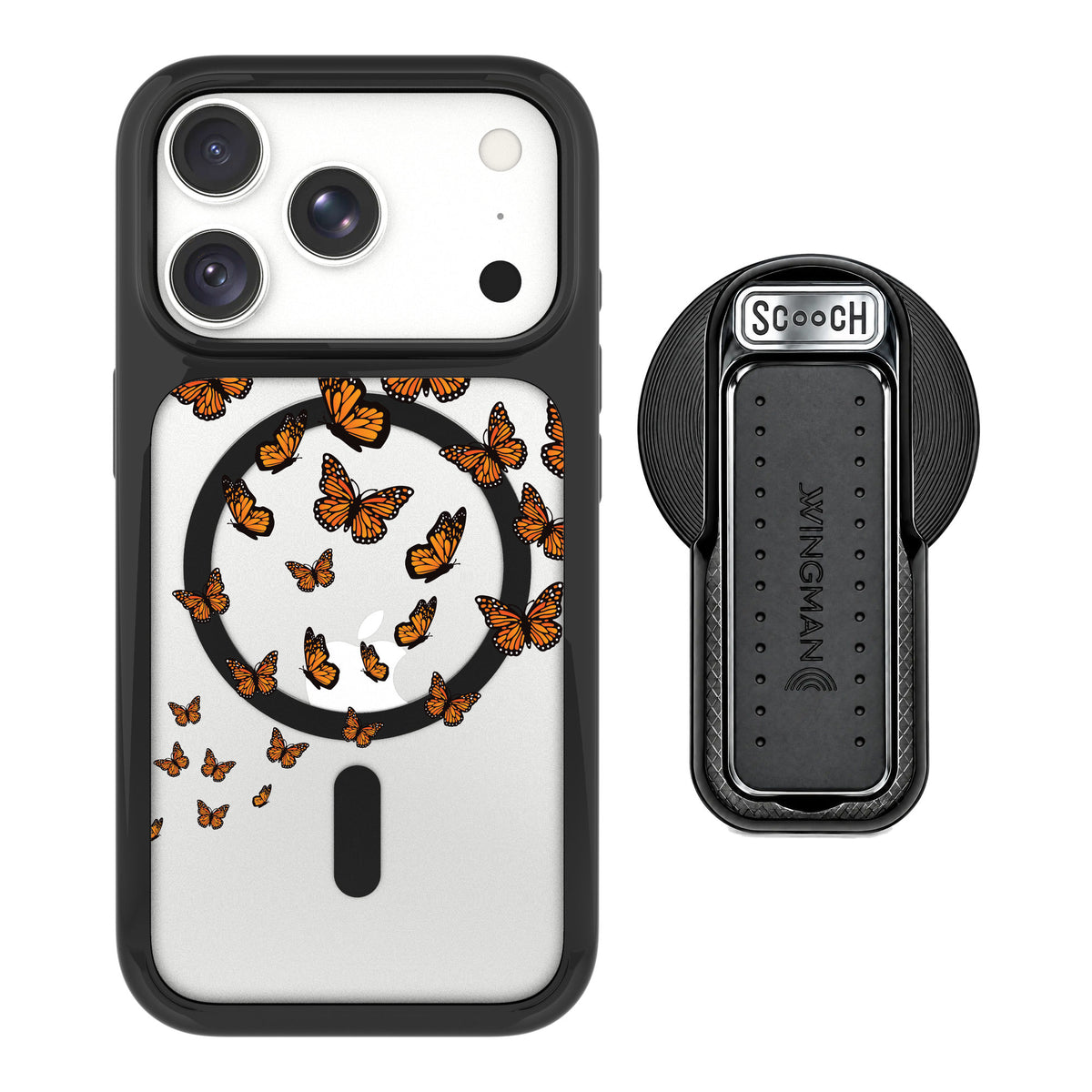 Scooch MagCase Monarch Flight for iPhone 18 Pro — MagSafe Wingback Bundle - Black