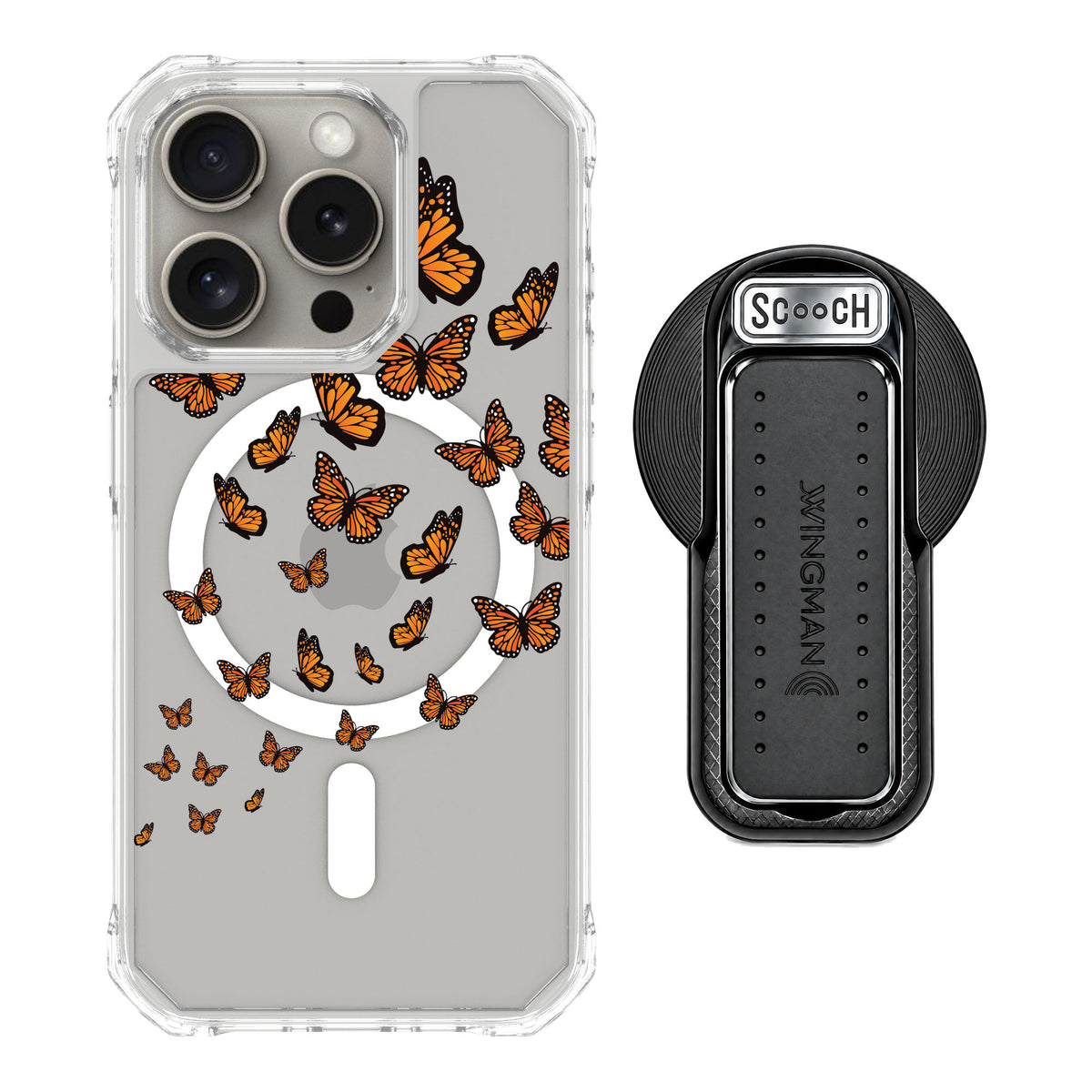 Scooch MagCase Monarch Flight for iPhone 15 Pro — MagSafe Wingback Bundle - Black