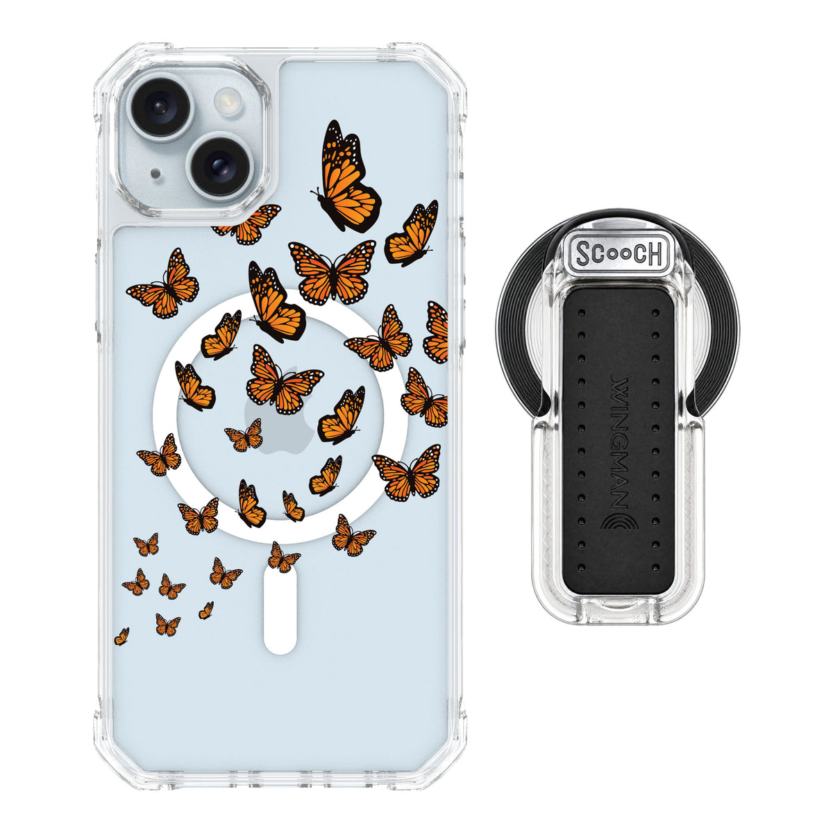 Scooch MagCase Monarch Flight for iPhone 15 Plus — MagSafe Wingback Bundle - Clear