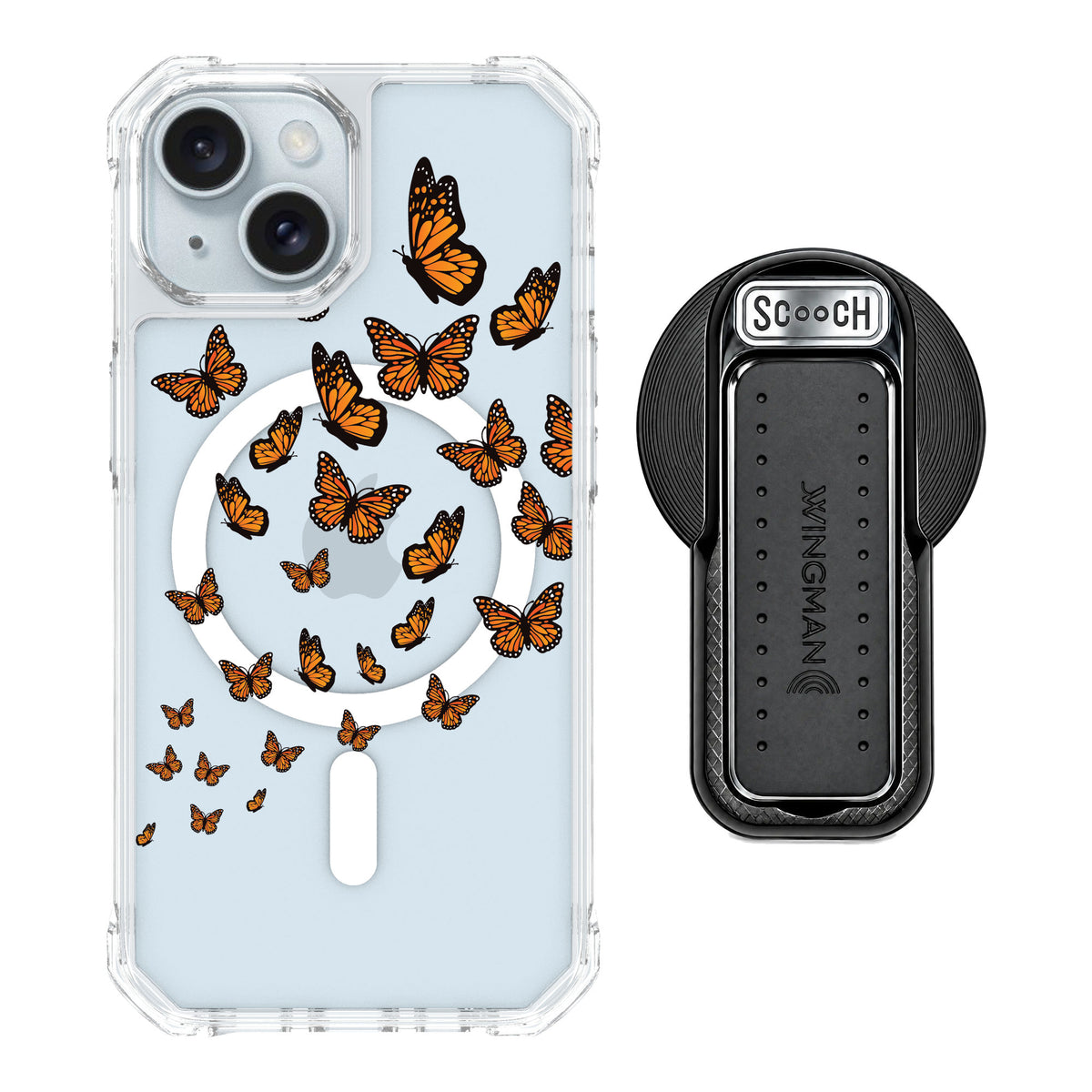 Scooch MagCase Monarch Flight for iPhone 15 — MagSafe Wingback Bundle - Black
