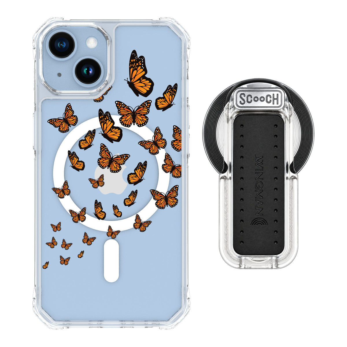 Scooch MagCase Monarch Flight for iPhone 14 — MagSafe Wingback Bundle - Clear