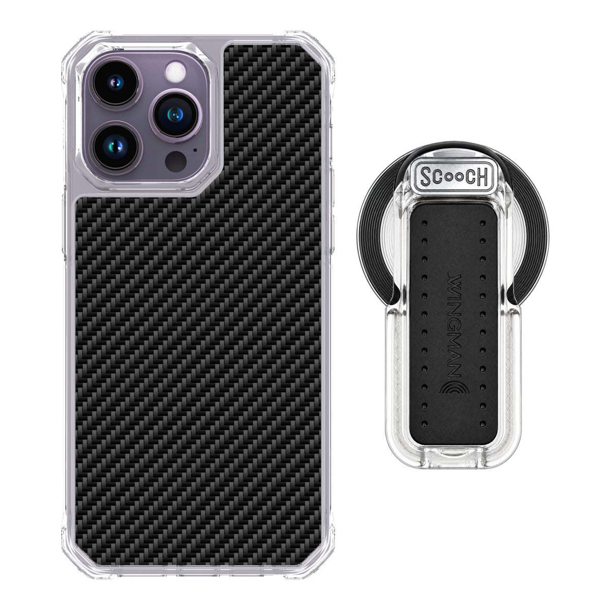 Scooch MagCase Carbon Fiber for iPhone 14 Pro Max — MagSafe Wingback Bundle - Clear