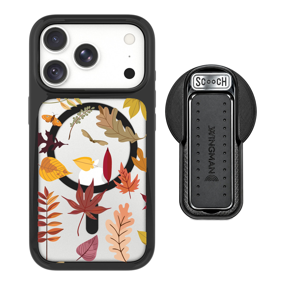 Scooch MagCase Autumn Leaves for iPhone 18 Pro Max — MagSafe Wingback Bundle - Black