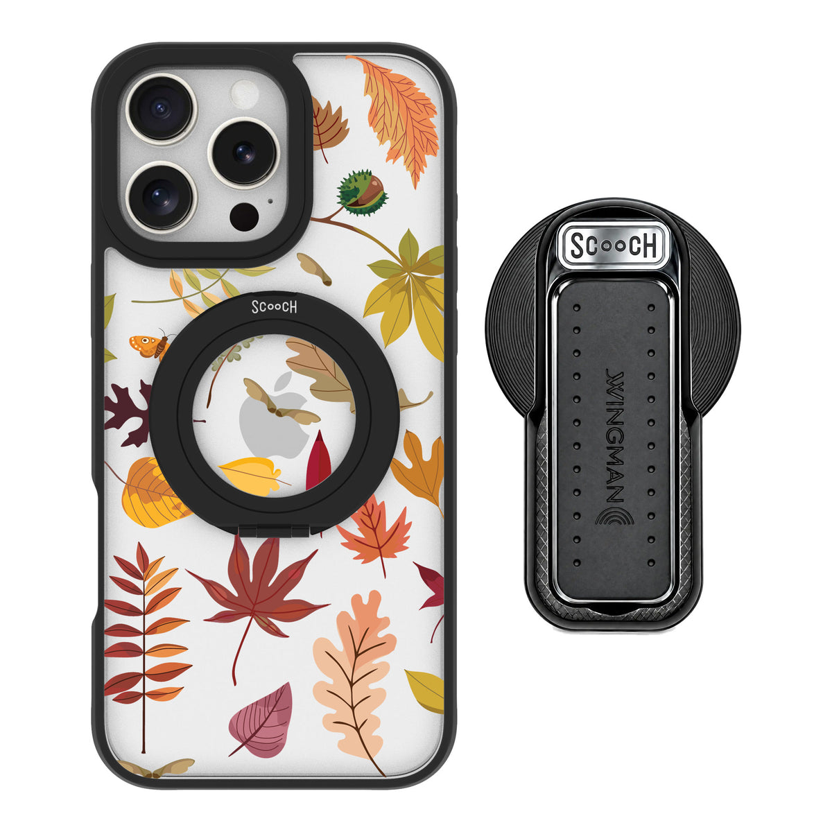 Scooch MagCase Autumn Leaves for iPhone 16 Pro Max — MagSafe Wingback Bundle - Black