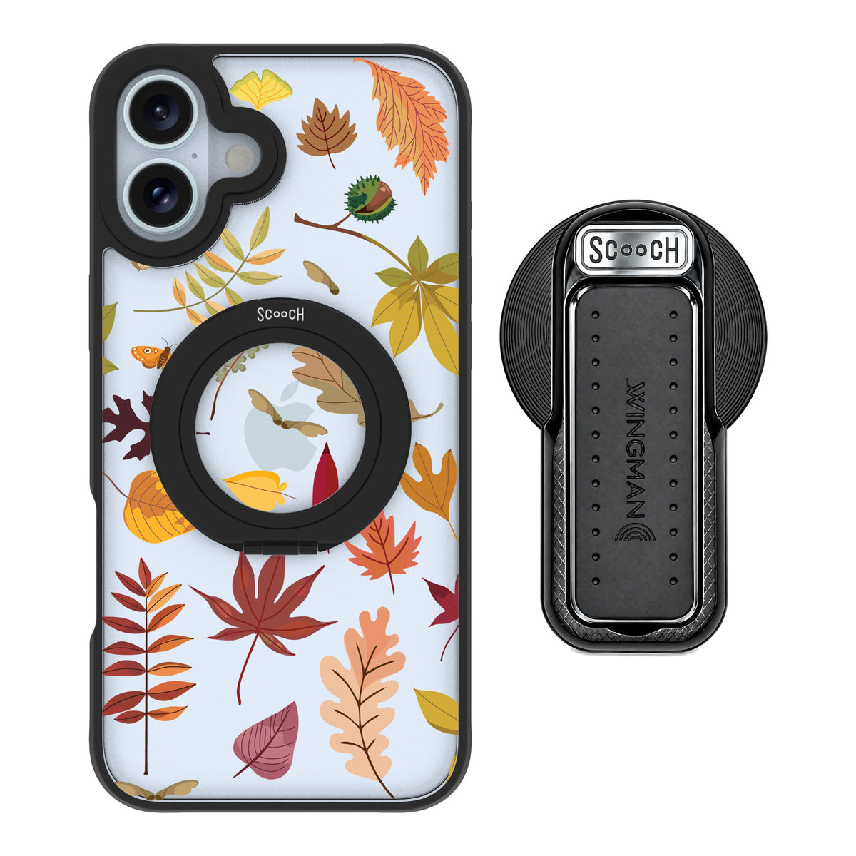 Scooch MagCase Autumn Leaves for iPhone 16 Plus — MagSafe Wingback Bundle - Black
