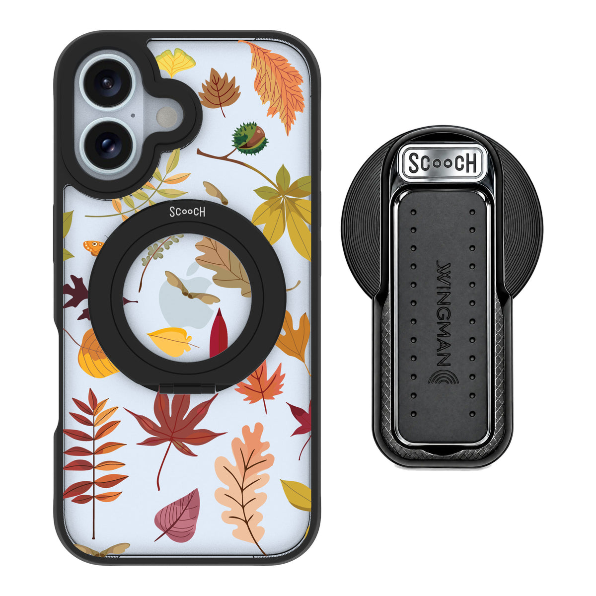 Scooch MagCase Autumn Leaves for iPhone 16 — MagSafe Wingback Bundle - Black