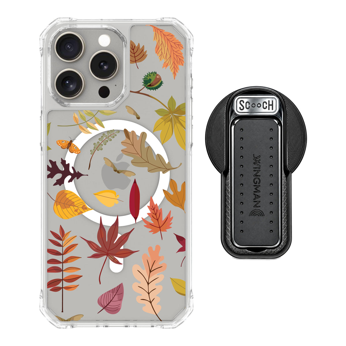 Scooch MagCase Autumn Leaves for iPhone 15 Pro Max — MagSafe Wingback Bundle - Black
