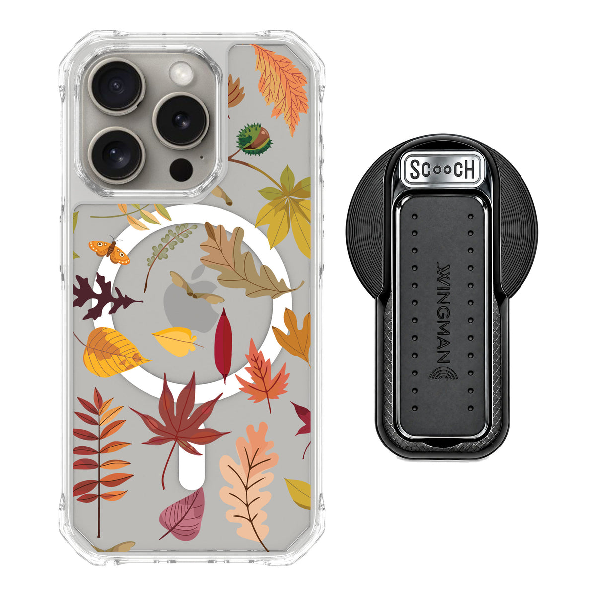 Scooch MagCase Autumn Leaves for iPhone 15 Pro — MagSafe Wingback Bundle - Black