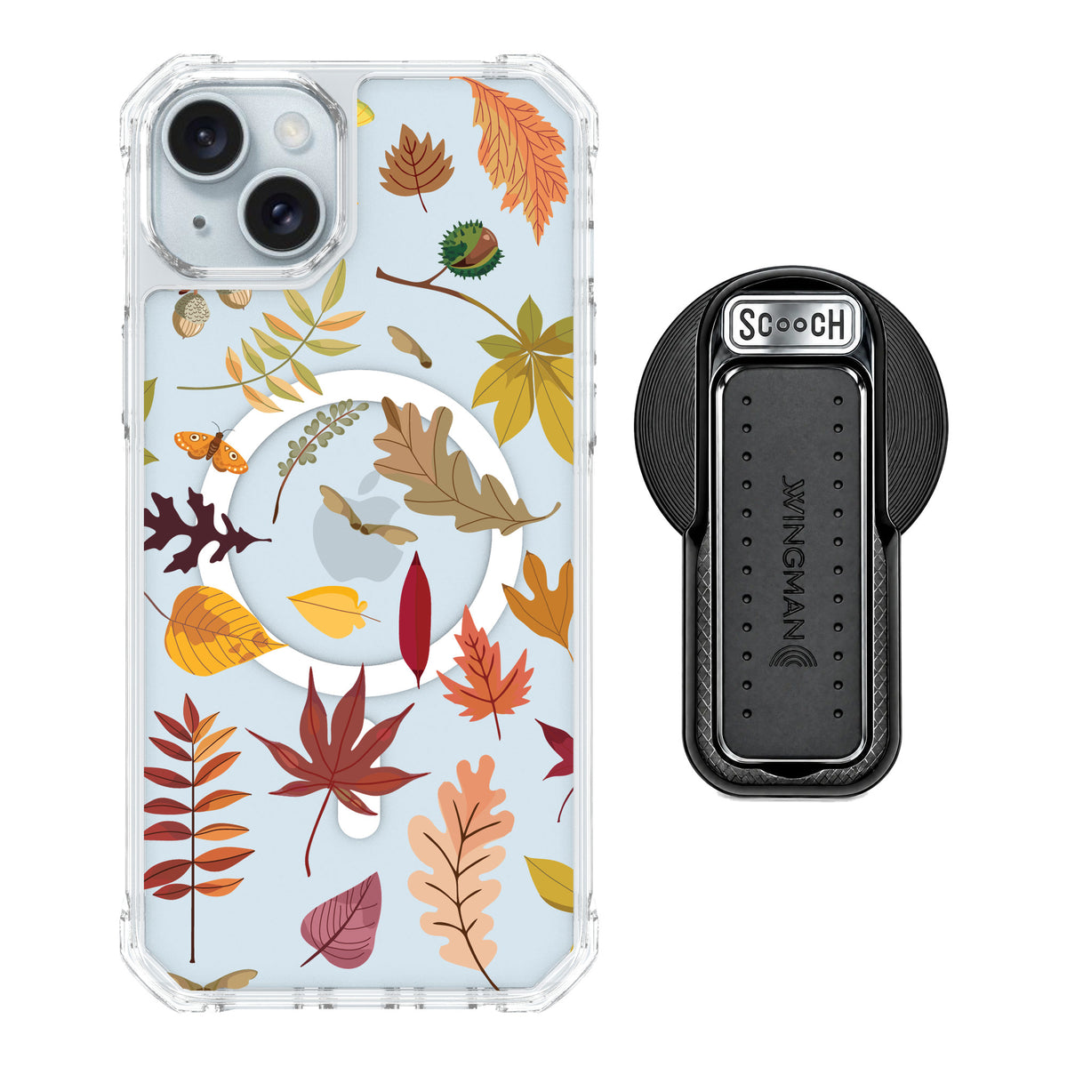 Scooch MagCase Autumn Leaves for iPhone 15 Plus — MagSafe Wingback Bundle - Black