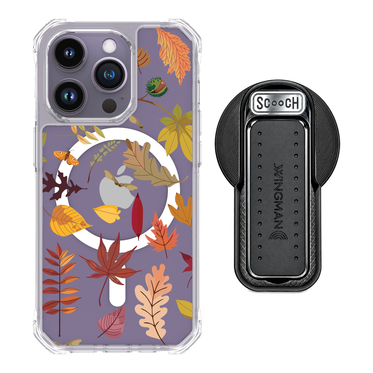 Scooch MagCase Autumn Leaves for iPhone 14 Pro — MagSafe Wingback Bundle - Black