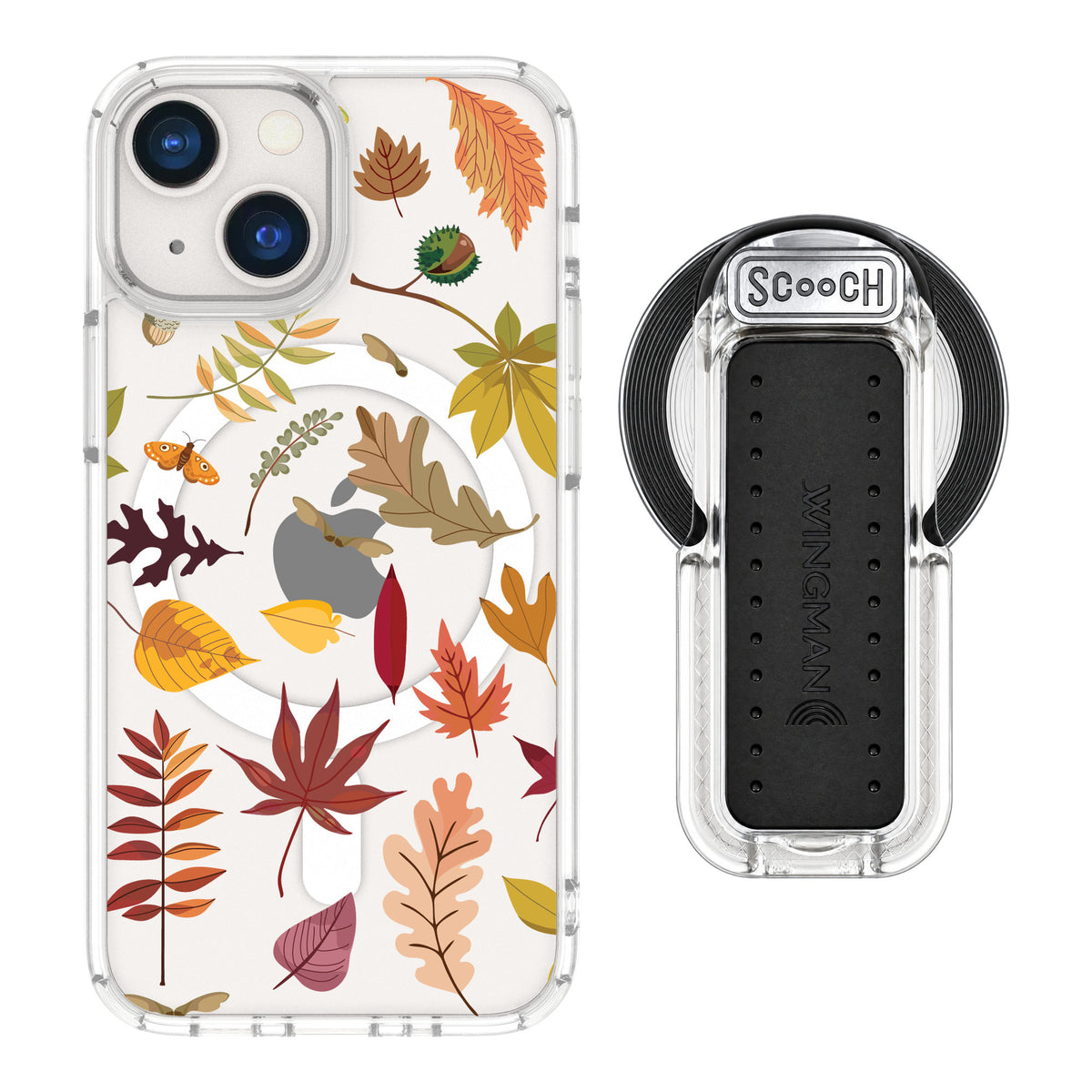 Scooch MagCase Autumn Leaves for iPhone 13 mini — MagSafe Wingback Bundle - Clear
