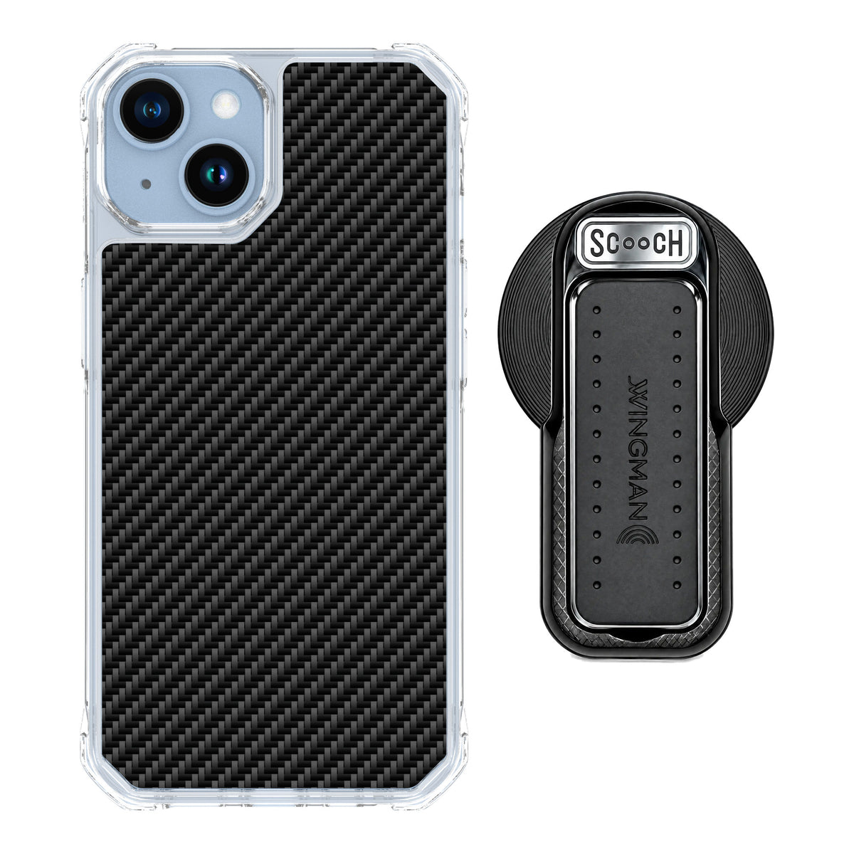 Scooch MagCase Carbon Fiber for iPhone 14 — MagSafe Wingback Bundle - Black