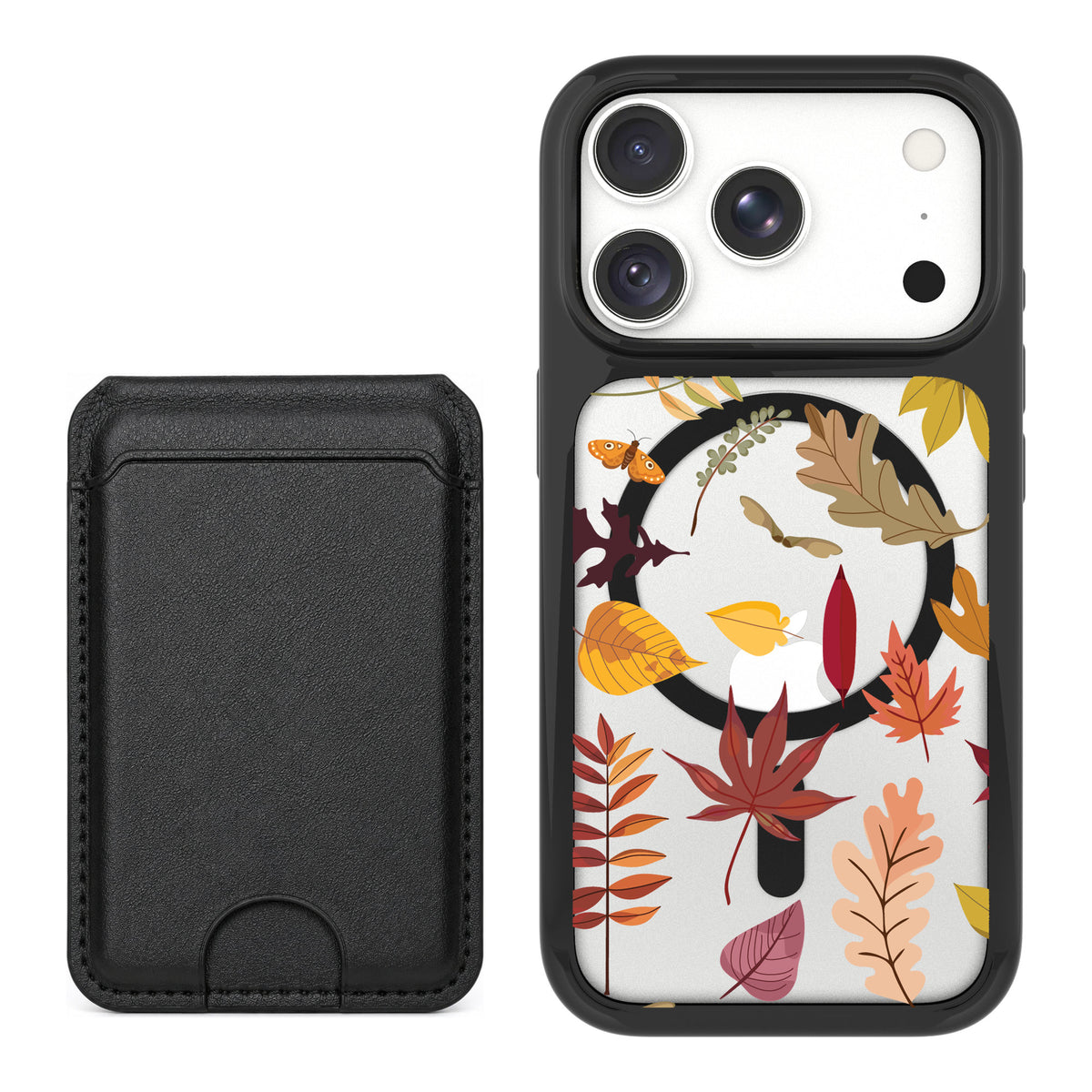 Scooch MagCase Autumn Leaves for iPhone 18 Pro Max — Black MagWallet Bundle
