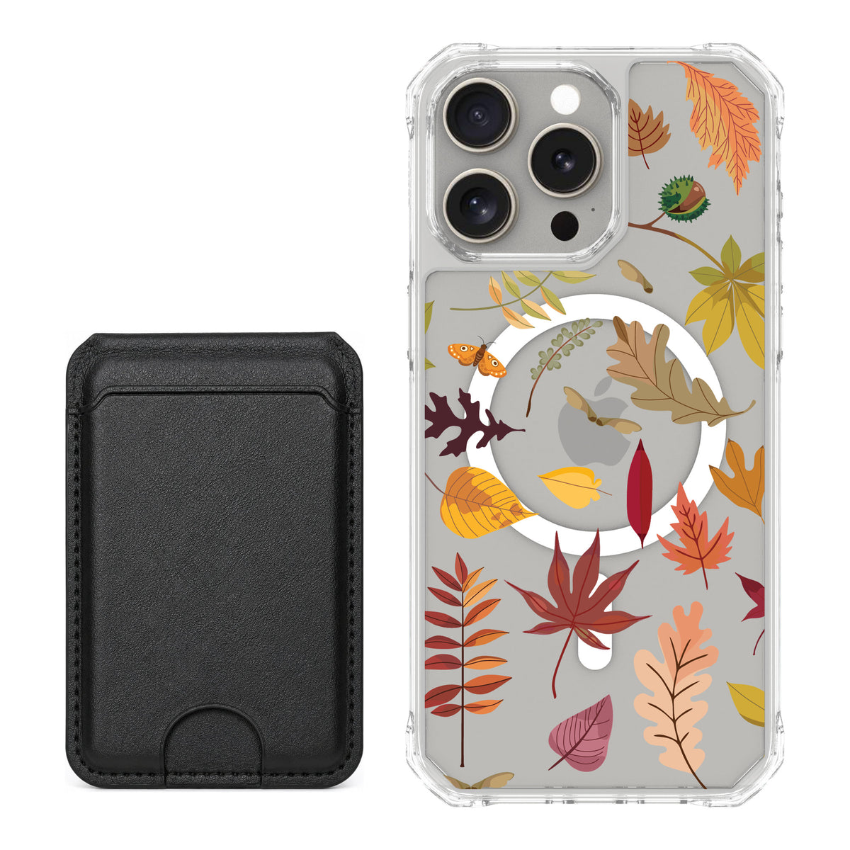 Scooch MagCase Autumn Leaves for iPhone 15 Pro Max — Black MagWallet Bundle