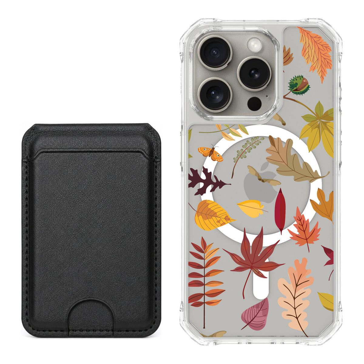 Scooch MagCase Autumn Leaves for iPhone 15 Pro — Black MagWallet Bundle