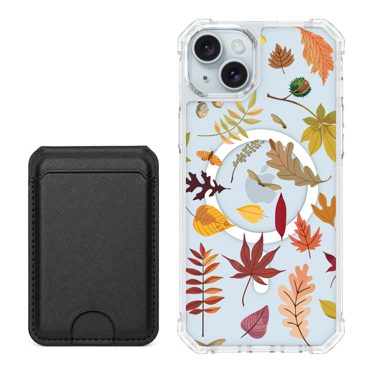 Scooch MagCase Autumn Leaves for iPhone 15 Plus — Black MagWallet Bundle
