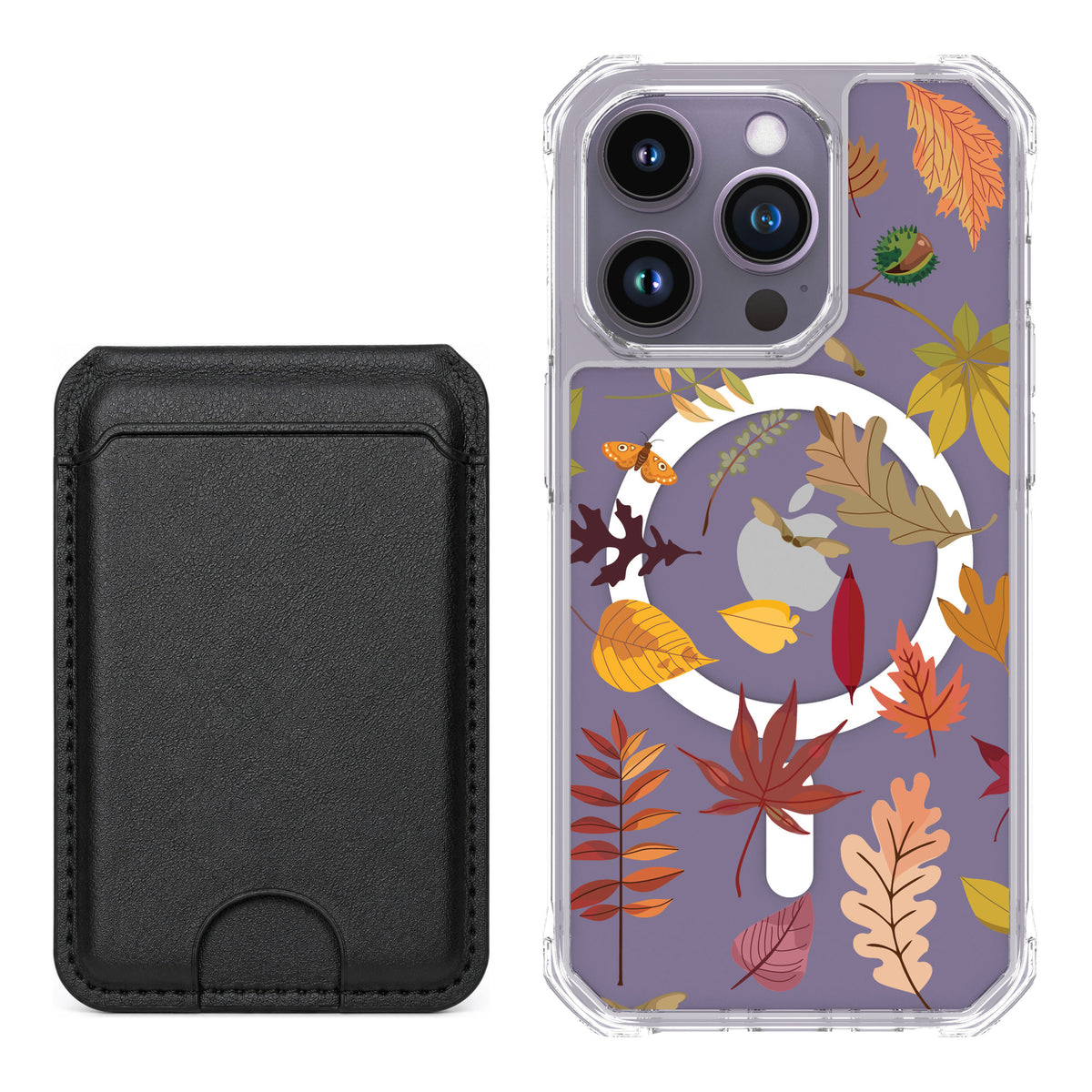 Scooch MagCase Autumn Leaves for iPhone 14 Pro — Black MagWallet Bundle