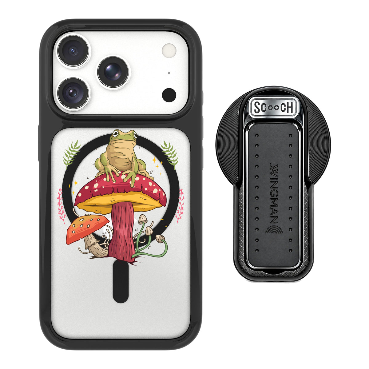 Scooch MagCase Toadstool Frog for iPhone 18 Pro — MagSafe Wingback Bundle - Black