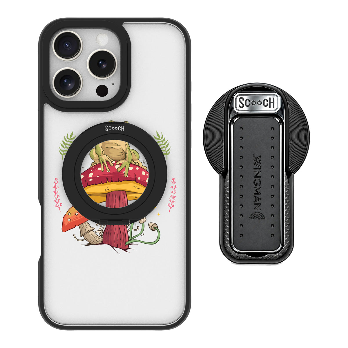 Scooch MagCase Toadstool Frog for iPhone 16 Pro Max — MagSafe Wingback Bundle - Black