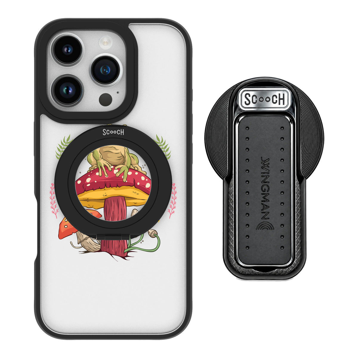 Scooch MagCase Toadstool Frog for iPhone 16 Pro — MagSafe Wingback Bundle - Black