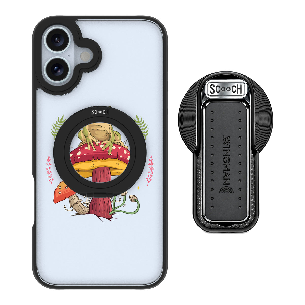 Scooch MagCase Toadstool Frog for iPhone 16 Plus — MagSafe Wingback Bundle - Black
