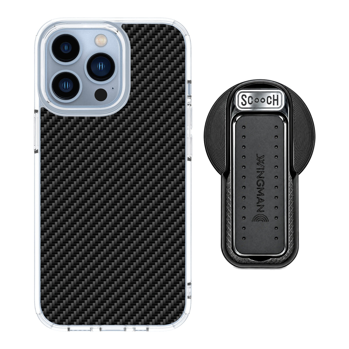 Scooch MagCase Carbon Fiber for iPhone 13 Pro — MagSafe Wingback Bundle - Black