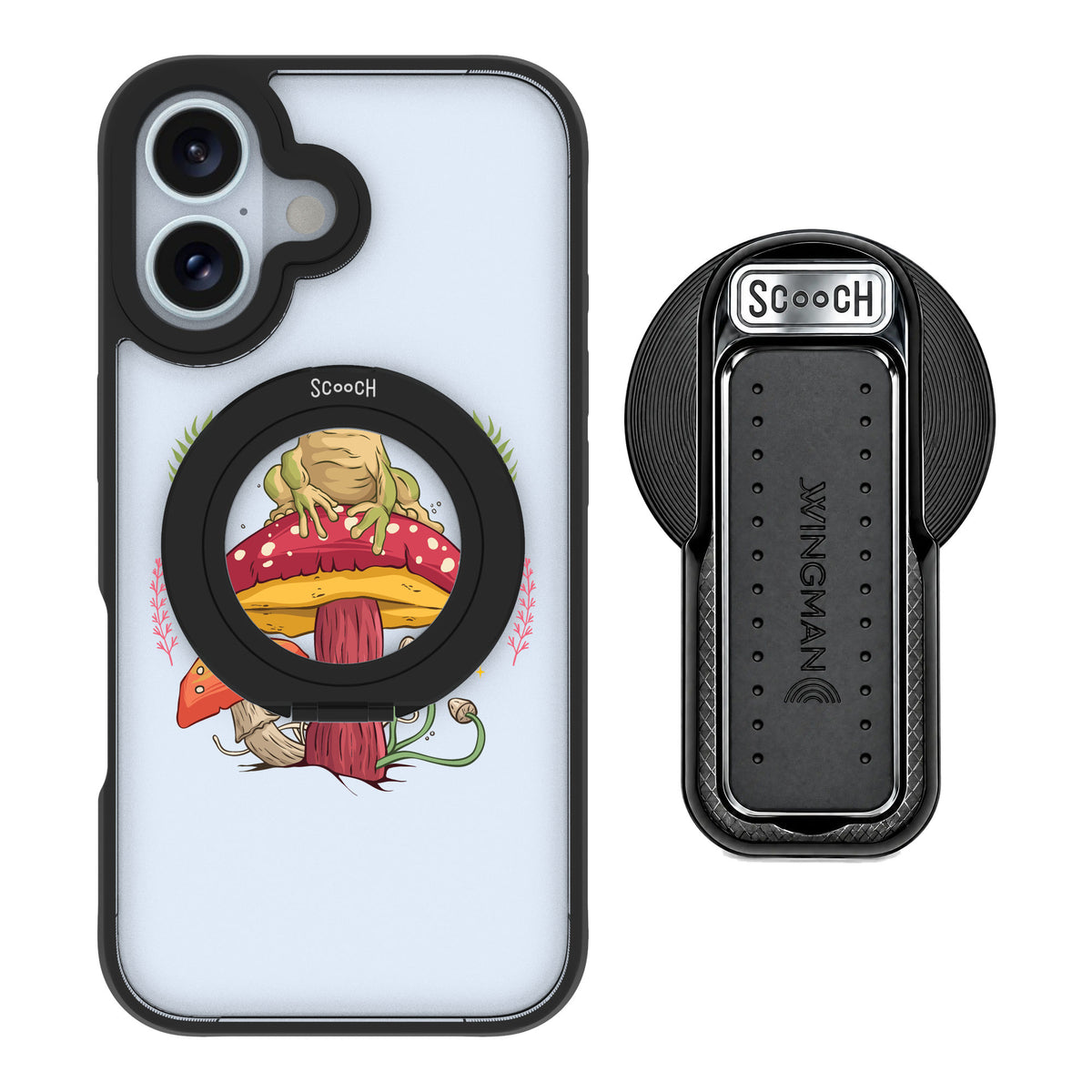 Scooch MagCase Toadstool Frog for iPhone 16 — MagSafe Wingback Bundle - Black