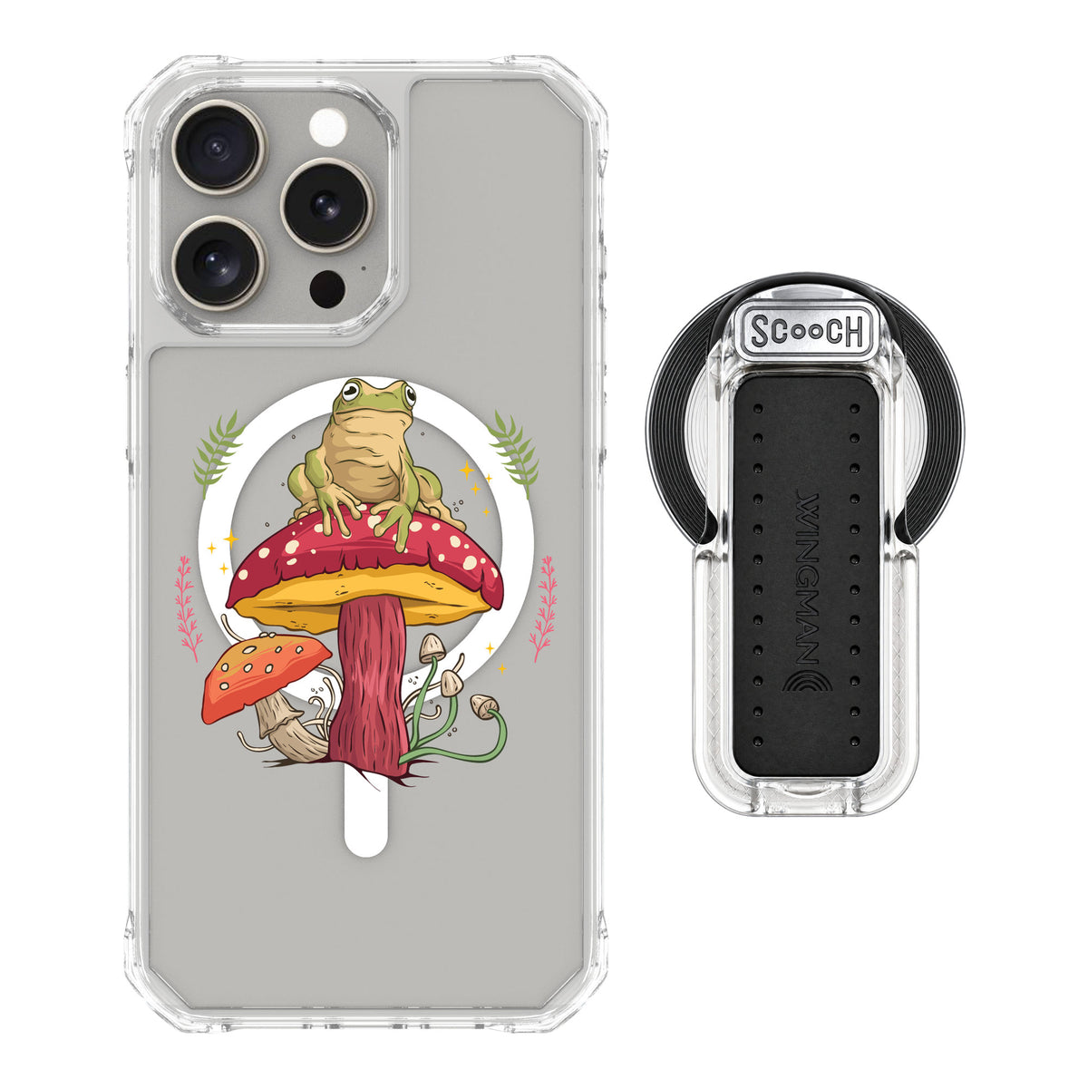 Scooch MagCase Toadstool Frog for iPhone 15 Pro Max — MagSafe Wingback Bundle - Clear