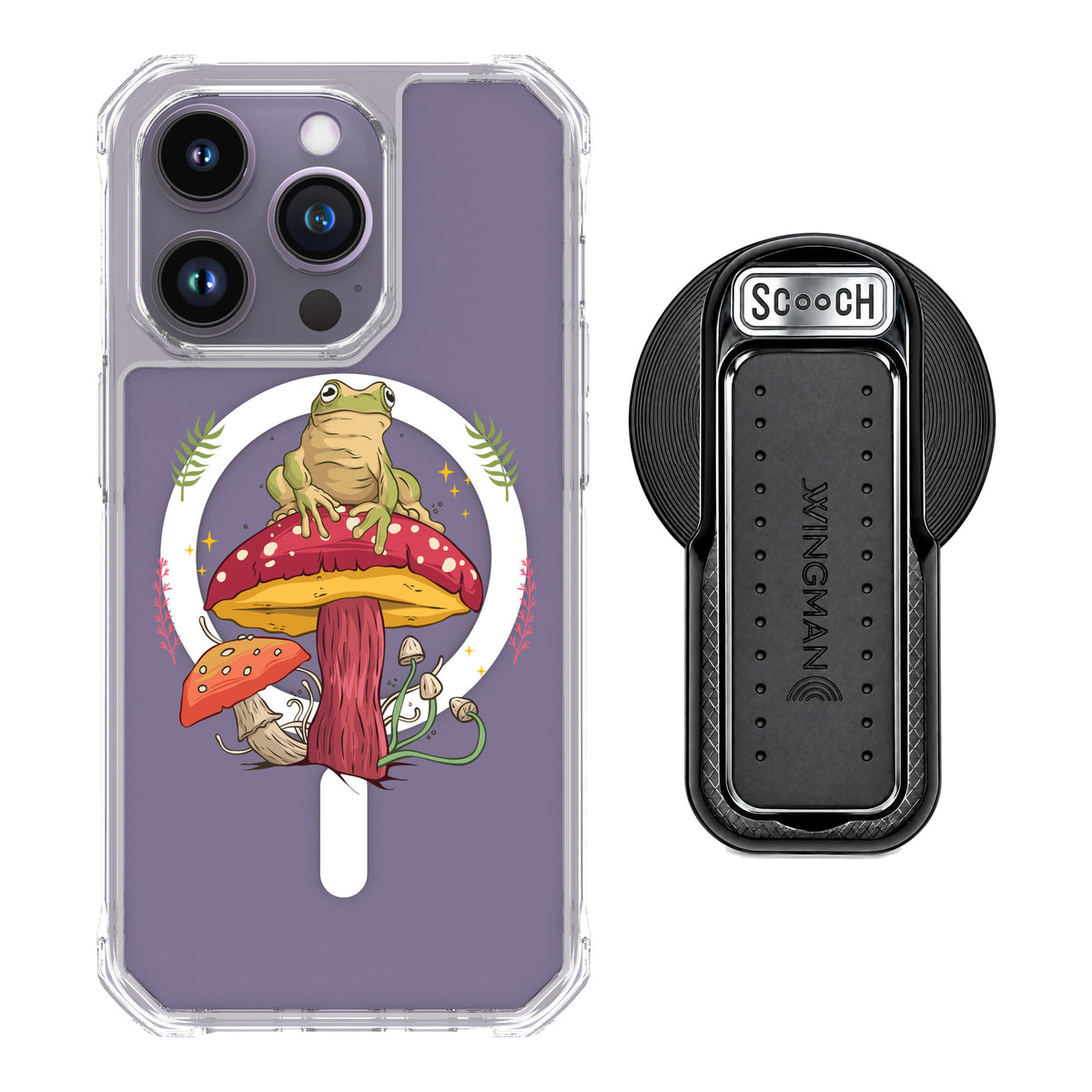 Scooch MagCase Toadstool Frog for iPhone 14 Pro — MagSafe Wingback Bundle - Black