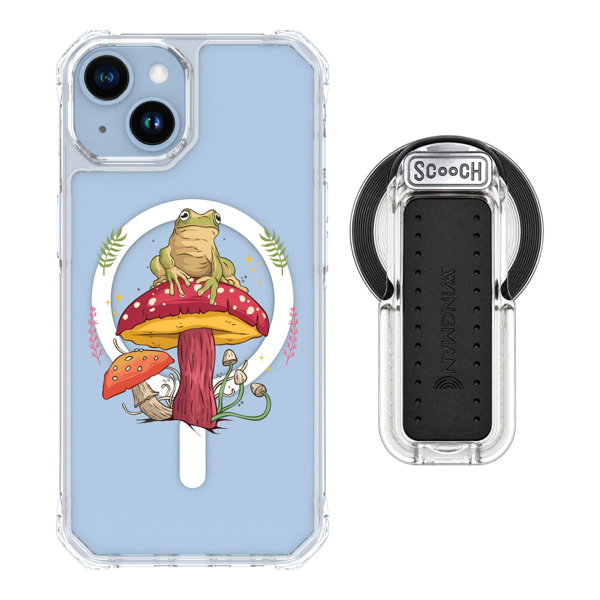 Scooch MagCase Toadstool Frog for iPhone 14 — MagSafe Wingback Bundle - Clear