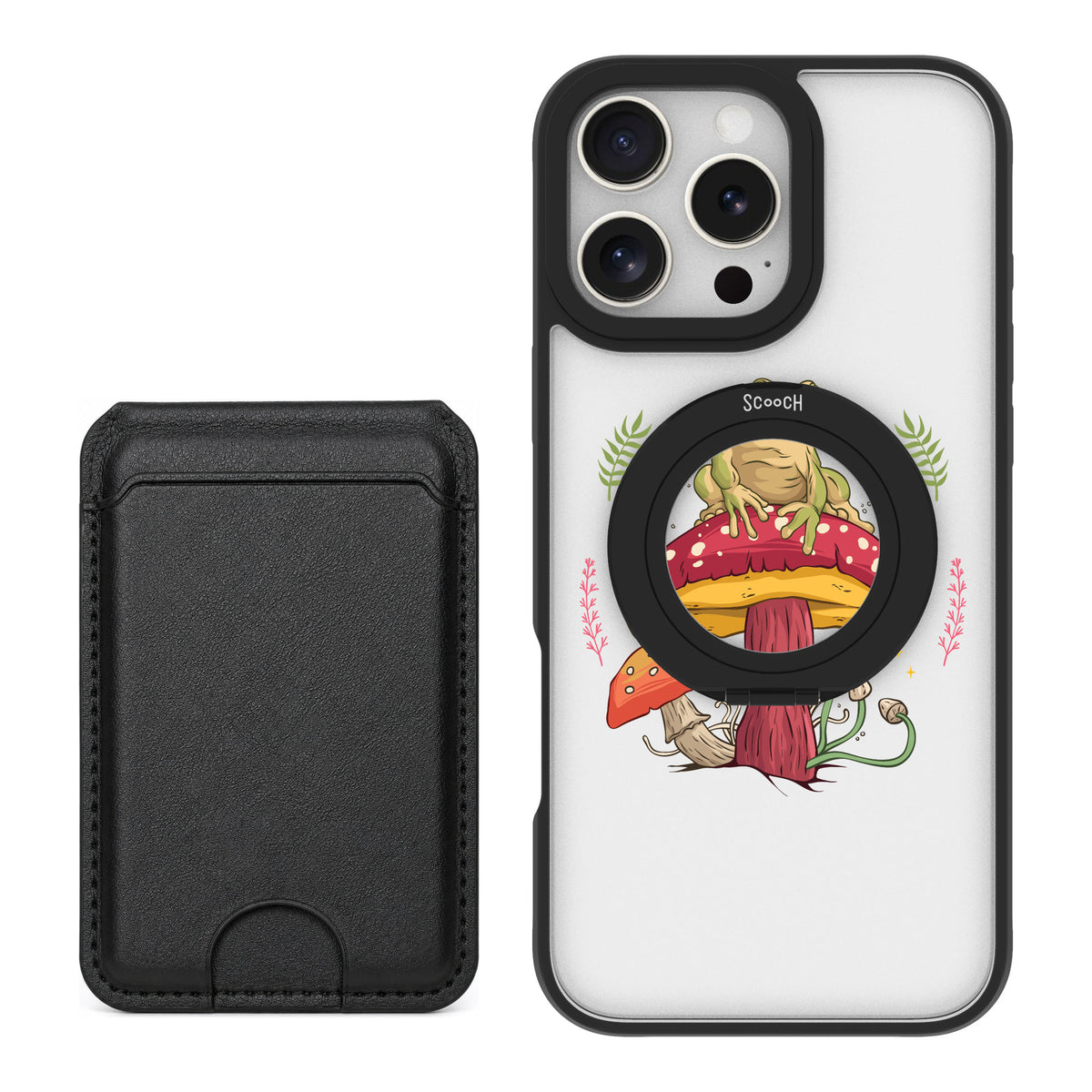Scooch MagCase Toadstool Frog for iPhone 16 Pro Max — Black MagWallet Bundle