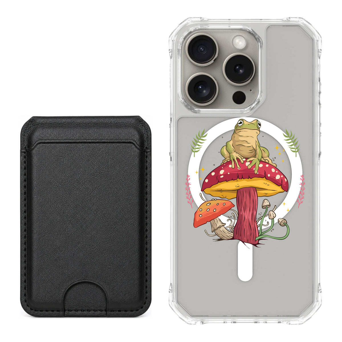 Scooch MagCase Toadstool Frog for iPhone 15 Pro — Black MagWallet Bundle